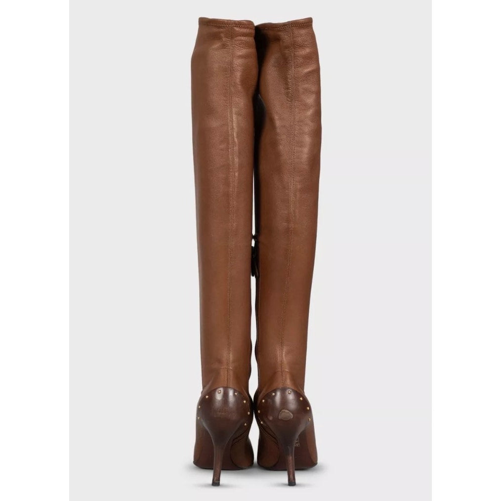 GUCCI Brown Leather Over-The-Knee Boots — EU 37.5 Pre-owned