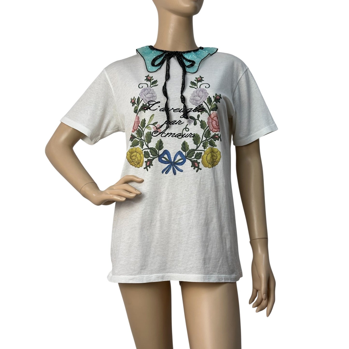 Gucci Embroidery Sequin Collar T-shirt Top Sz.M Pre-owned