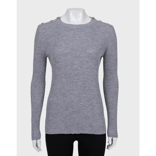 Chanel Fitted Gray Sweater with Signature Buttons Sz.44 Pre-owned