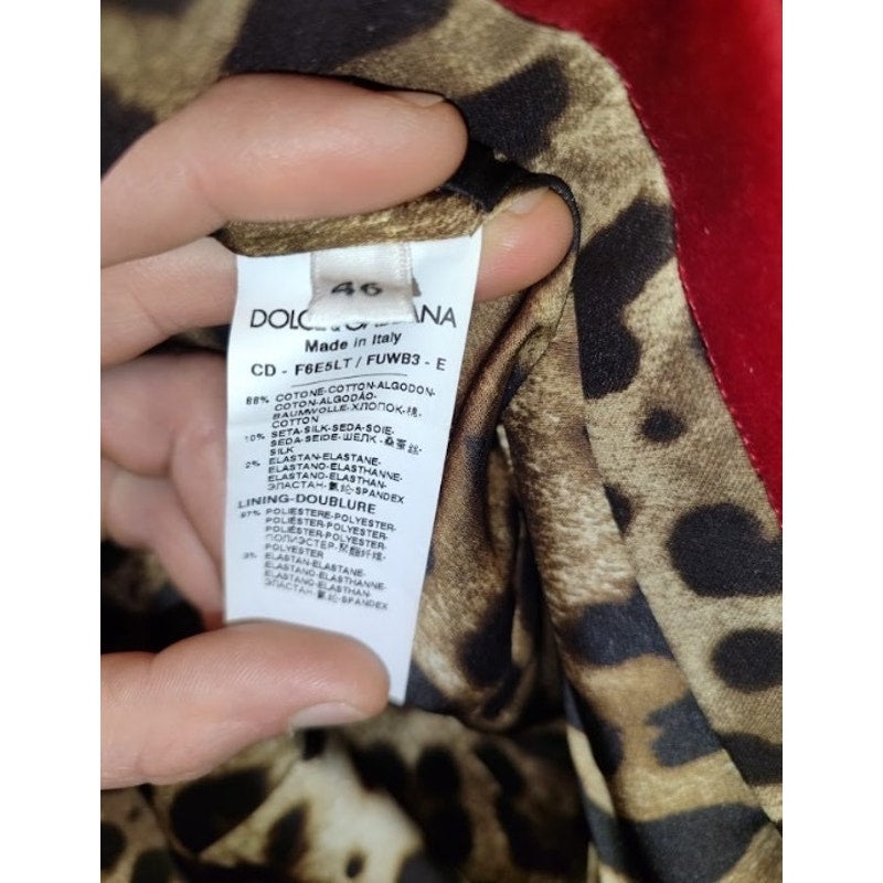 Dolce & Gabbana Red Velvet Animal Print Dress Sz.46/XL pre-owned