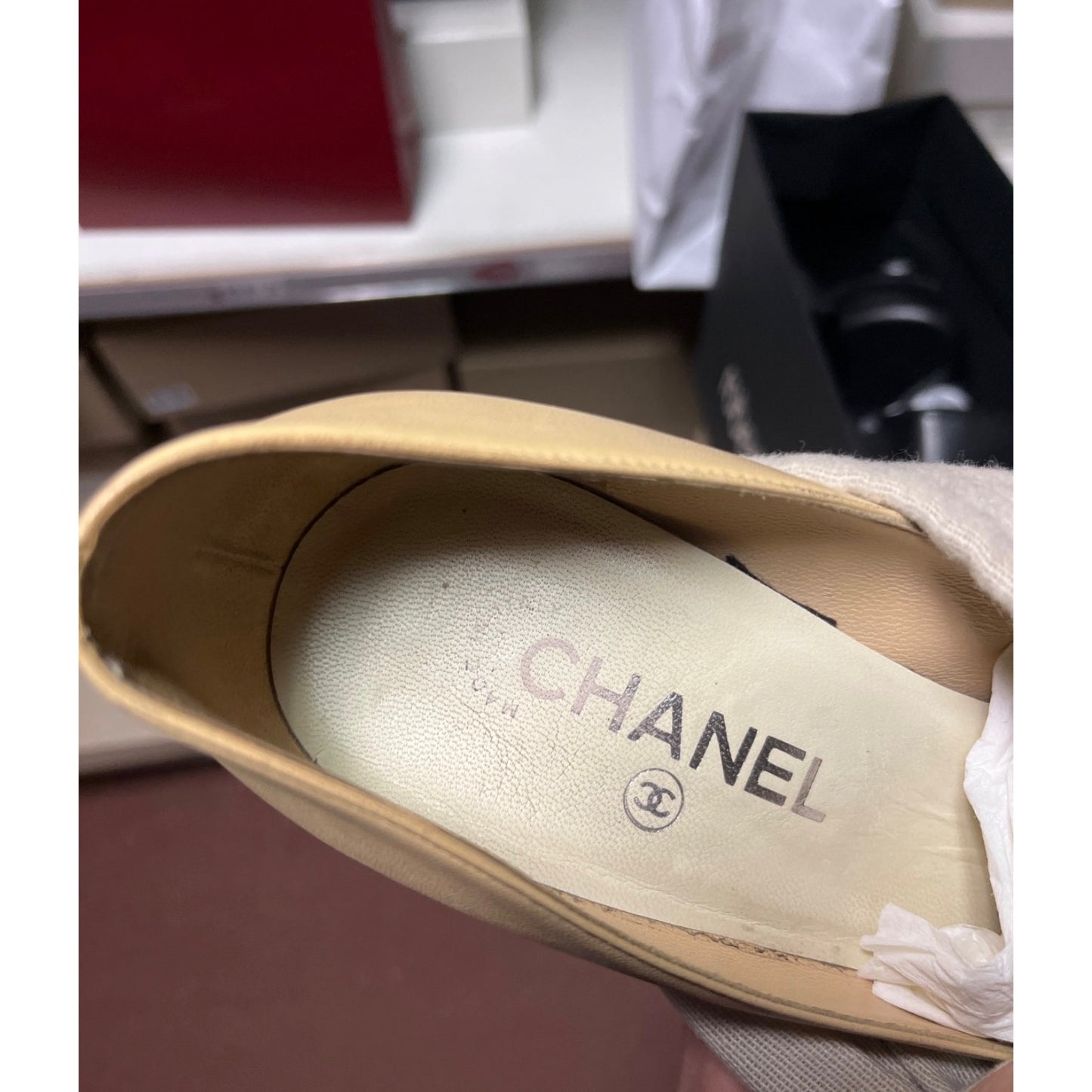 Chanel Beige Leather Block Heel Pumps - Size 39.5 Pre-owned