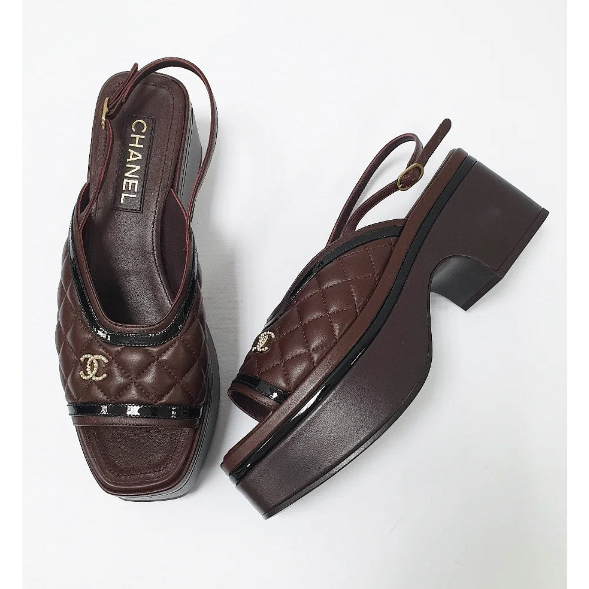 Chanel Burgundy Quilted Platform Slingback Sandals 40.5 Pre-owned