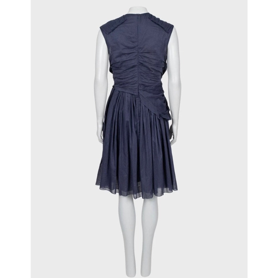 Prada Blue Draped Cotton Fitted Dress - Size 46 pre-owned