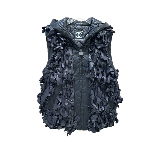 Chanel Navy Quilted  Decorative Appliqué Vest Sz.38 Pre-owned