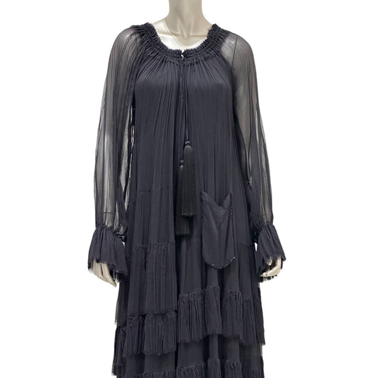 Valentino Vintage Black Pleated Tiered Dress  Sz.S/M Pre-owned