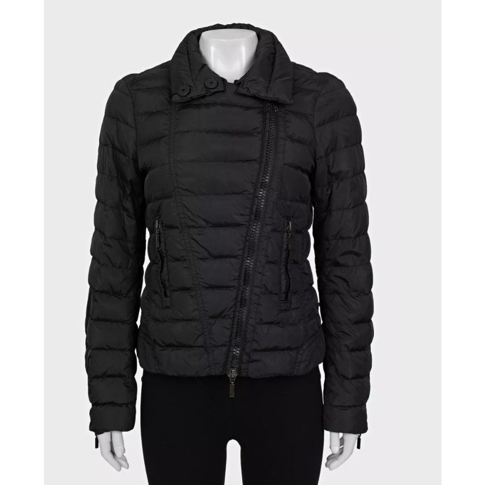 Moncler Black Fitted Down Jacket Asymmetric Zip Detachable Collar S Pre-owned