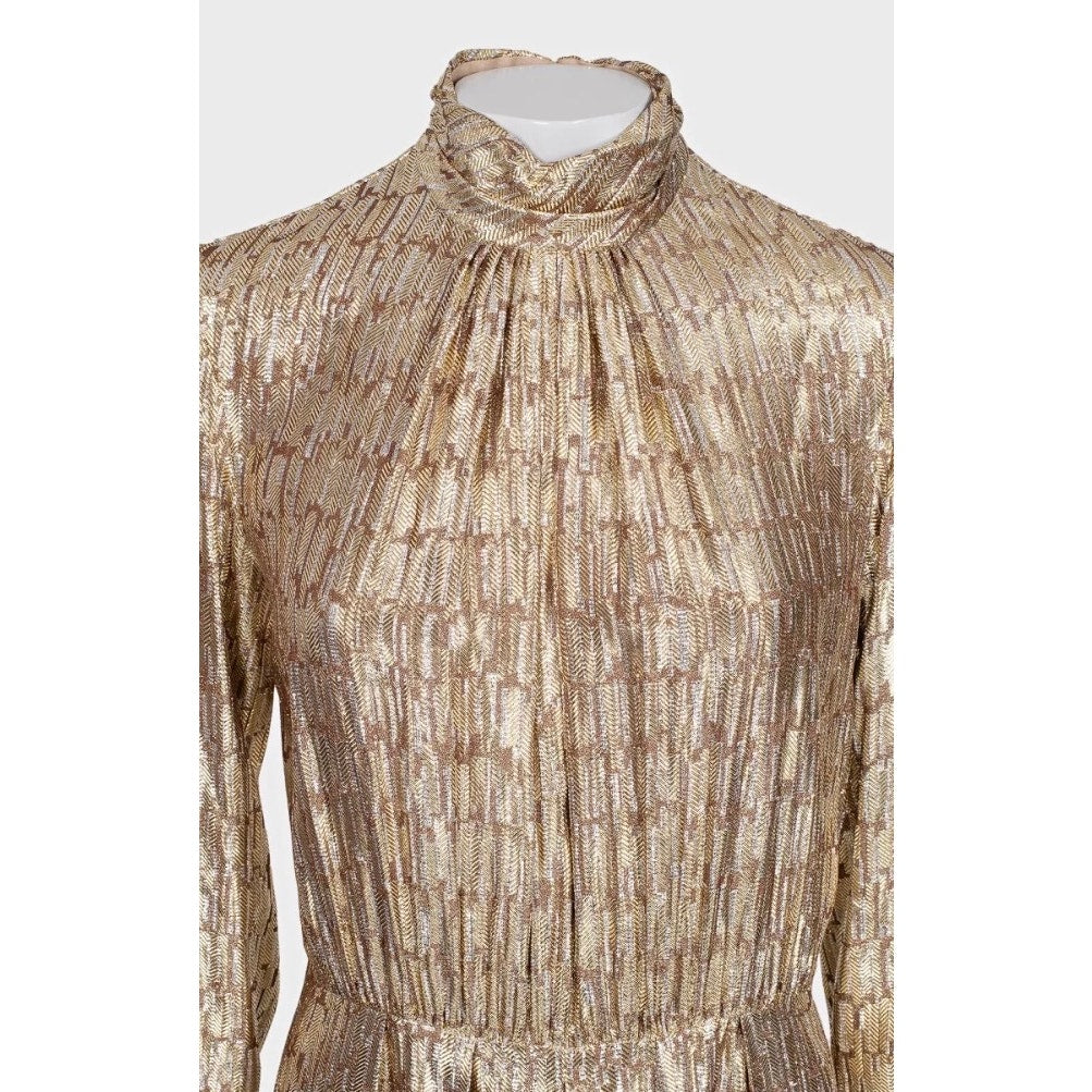 NWOT Celine Gold Metallic Silk Fitted Jumpsuit EU 40/L Pre-owned
