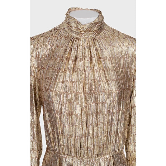 NWOT Celine Gold Metallic Silk Fitted Jumpsuit EU 40/L Pre-owned