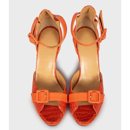 Hermès Orange Embossed Leather High Heels EU 38.5 Pre-owned