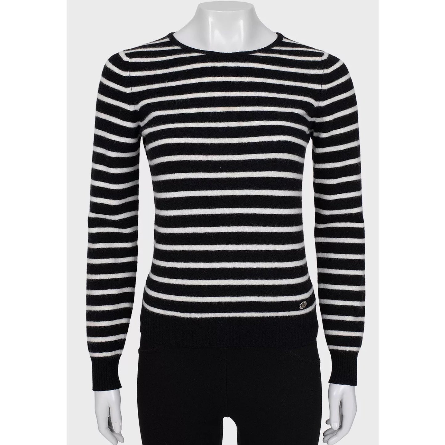 Chanel Striped Short-Pile Knit Sweater - Size S pre-owned