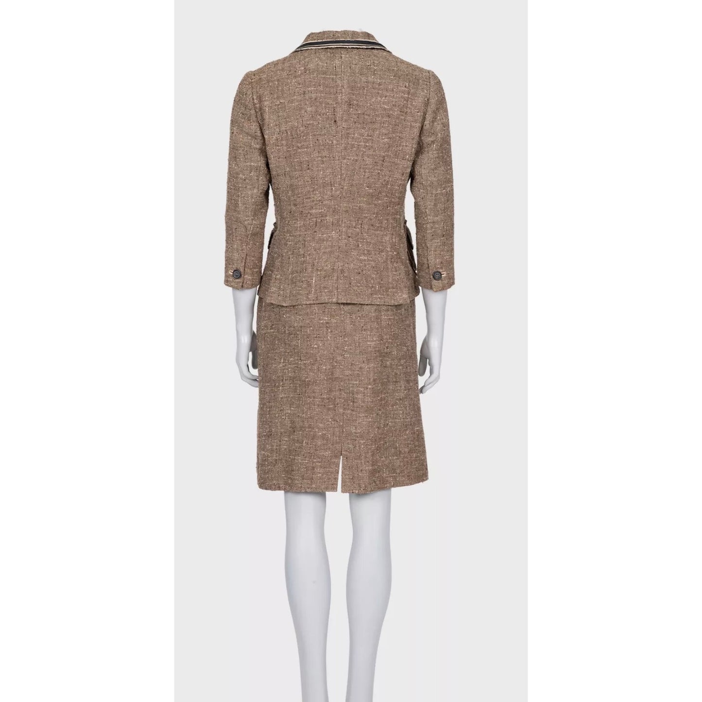 Elegant Prada Brown Silk Blend Dress & Jacket Set Sz.44 Pre-owned