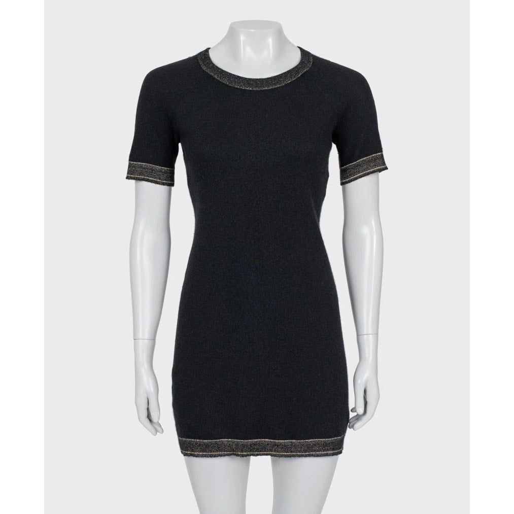 Chanel Black Cashmere Gold Trim Dress Sz.44 Pre-owned