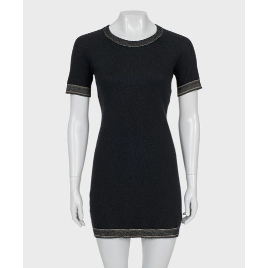 Chanel Black Cashmere Gold Trim Dress Sz.44 Pre-owned