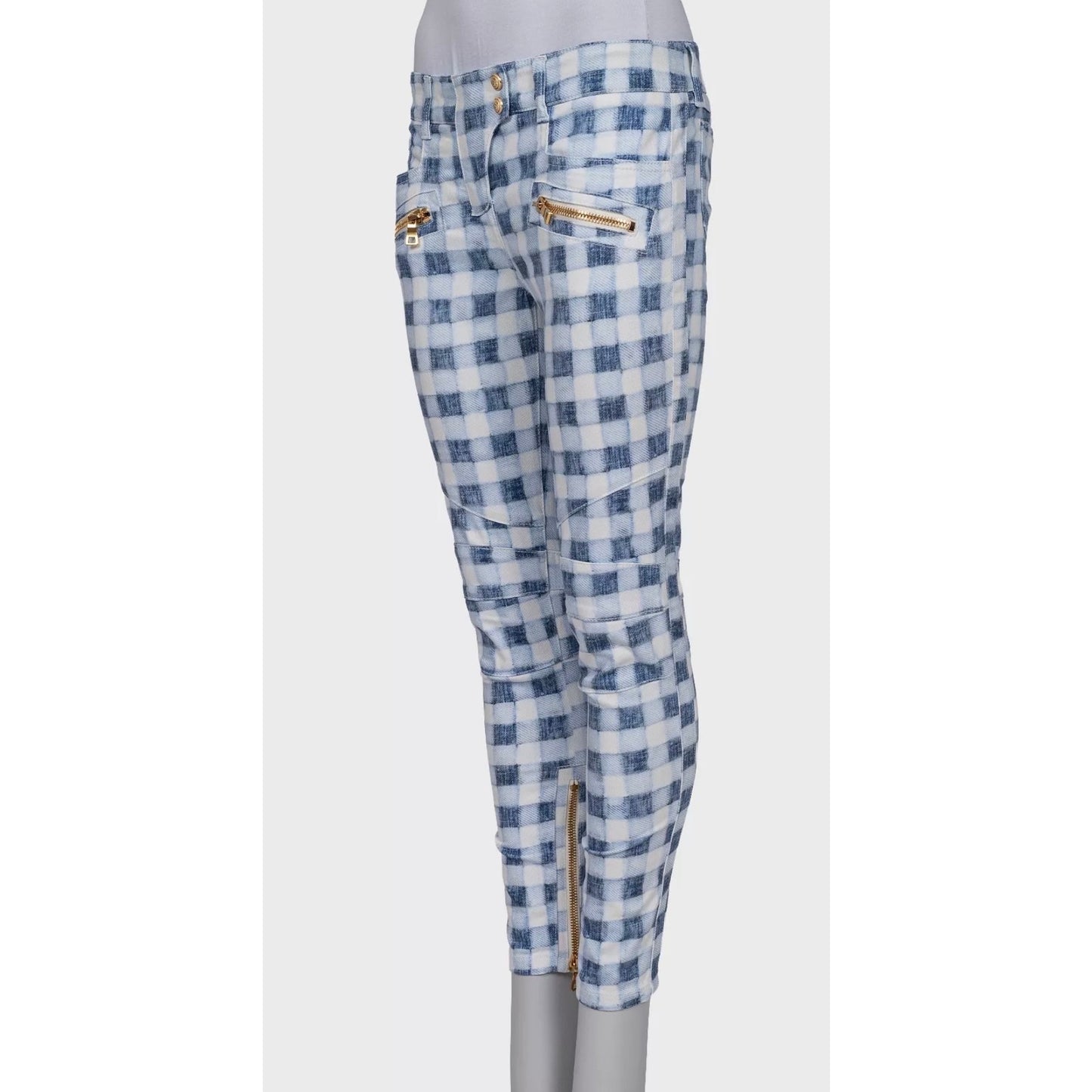 Balmain Plaid Slim-Fit Jeans with Gold Zippers FR38/M Pre-owned