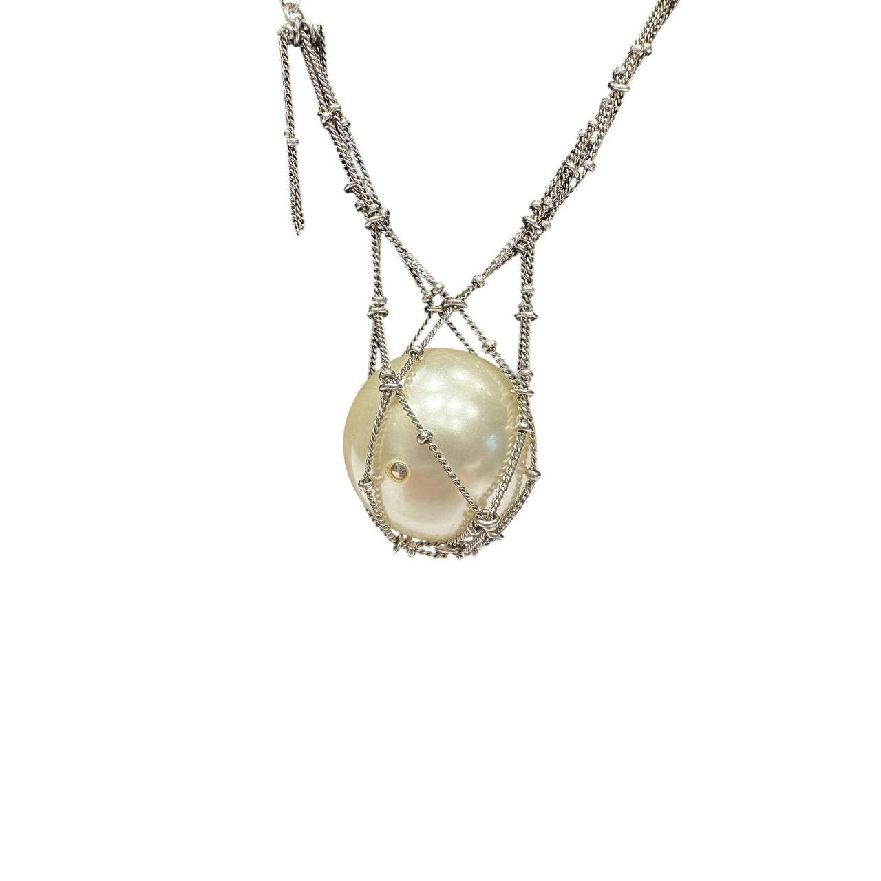 Chanel 2014 Pearl Pendant Necklace Silver Tone pre-owned