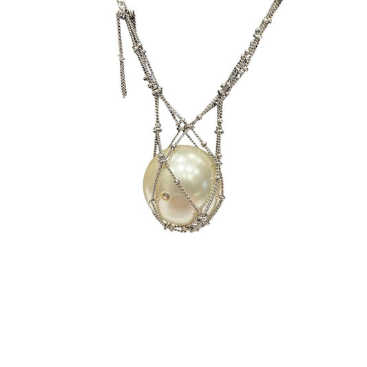 Chanel 2014 Pearl Pendant Necklace Silver Tone pre-owned