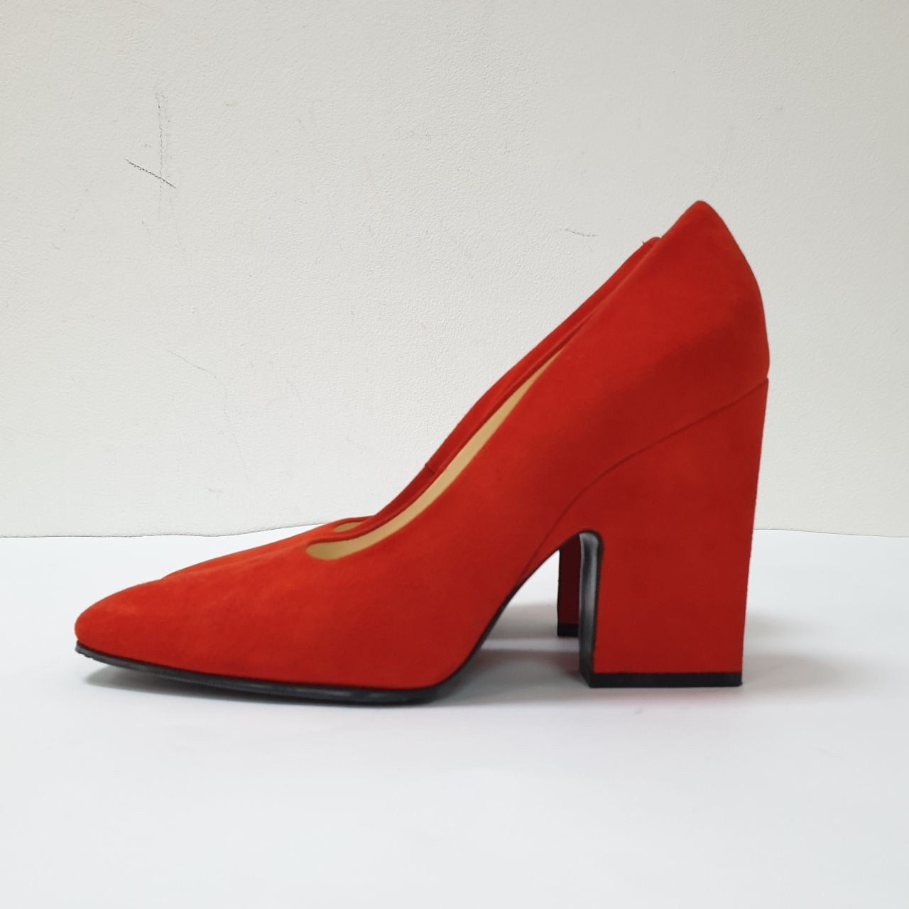 Celine Bright Red Suede Heels Pumps Sz.38 Pre-Owned