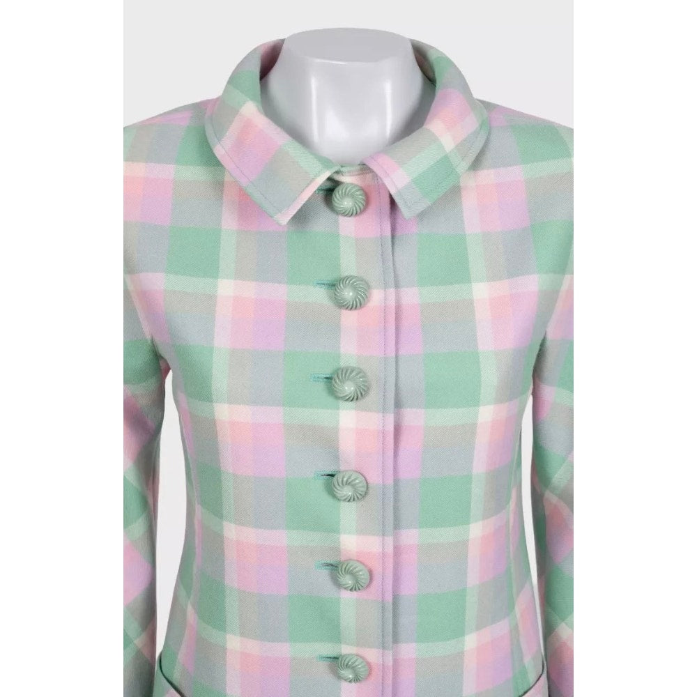 Valentino Boutique Green Plaid Cropped Coat US 6 / M Pre-owned