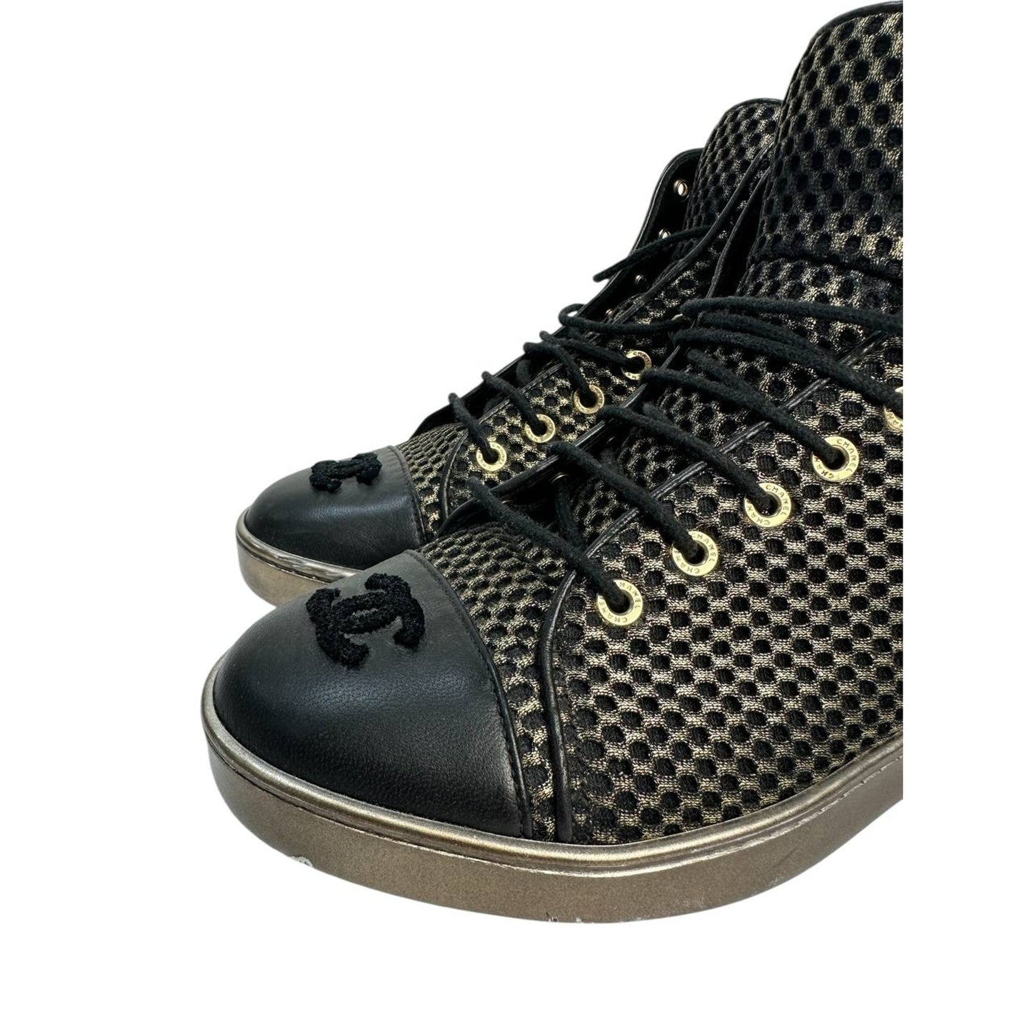 Chanel Lace -Up Glossy High-Top Sneakers  Sz.37,5