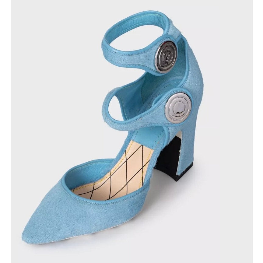 Louis Vuitton Blue Haircalf Leather Pointed Toe Pumps 38 Pre-owned