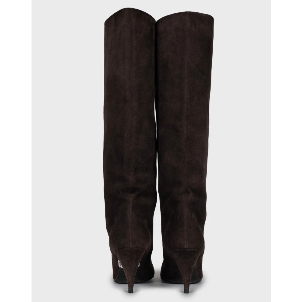 Saint Laurent Brown Suede Wedge Knee-High Boots Sz.38 Pre-owned
