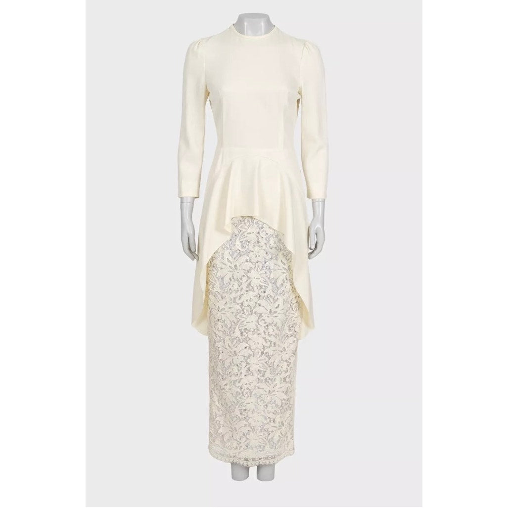 Alessandra Rich White Dress with Elegant Lace Hem Sz.42 Pre-owned