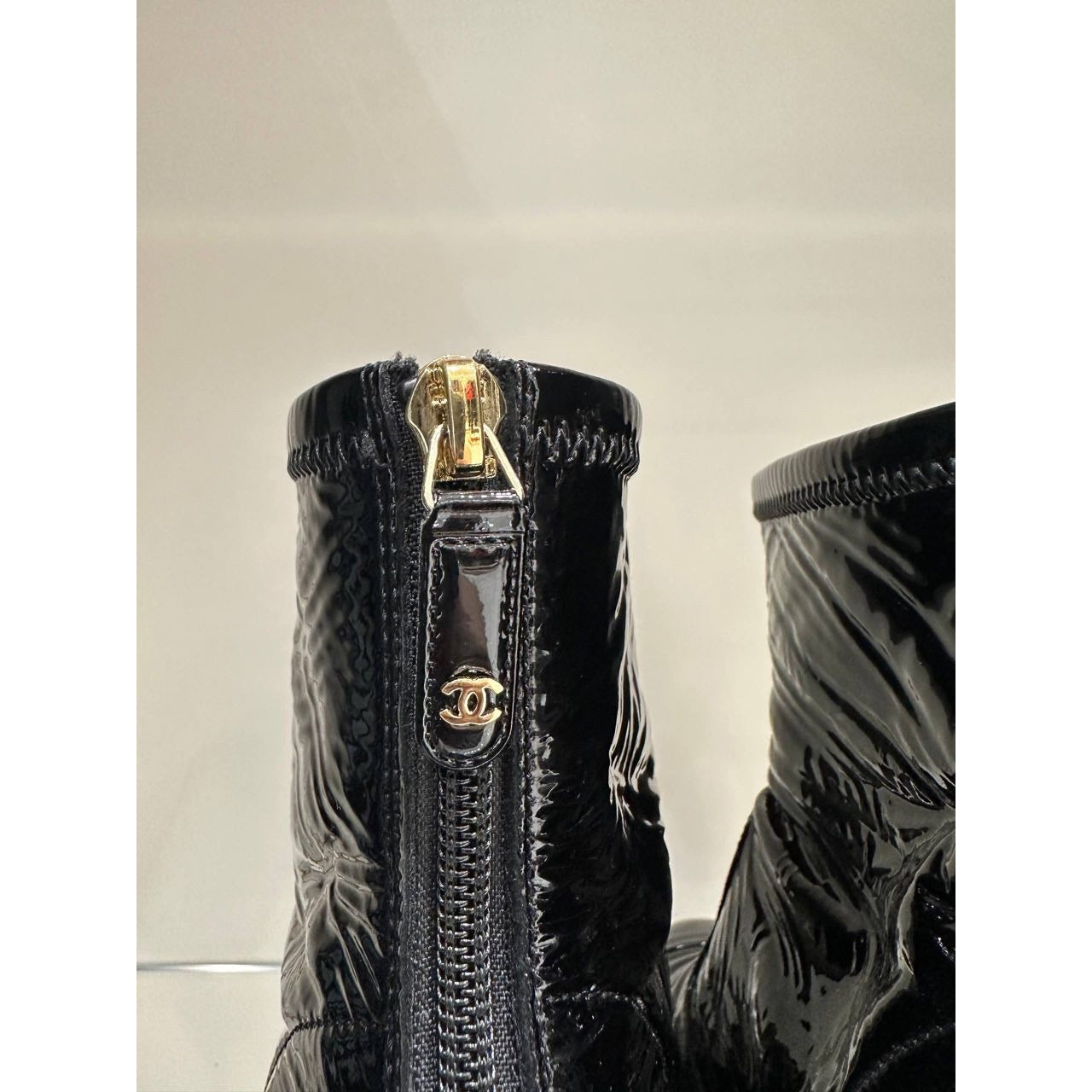Chanel Cruise 2022 Black Patent Leather Ankle Boots Size 41 Pre-owned