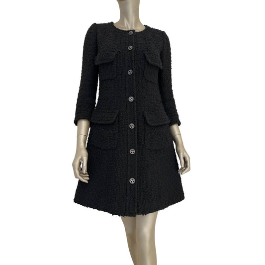 Chanel Black Tweed  CC Logo Dress Sz.38 Pre-owned