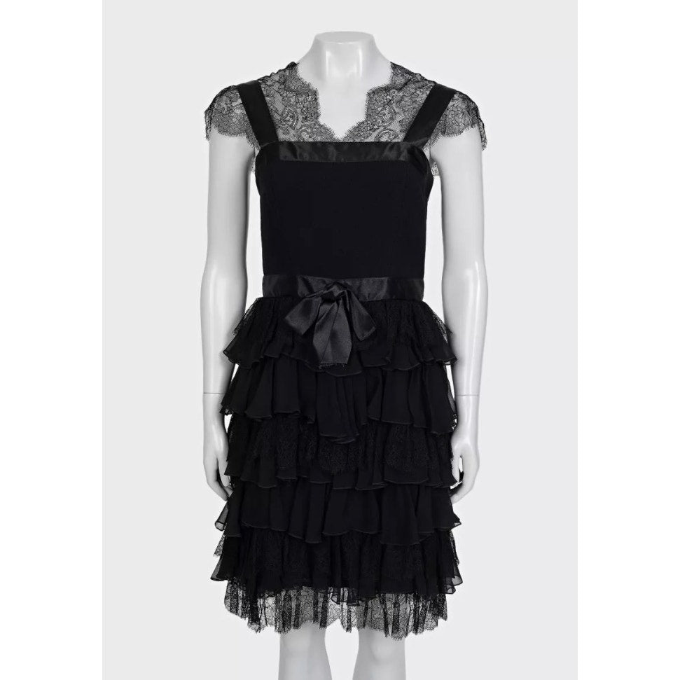 Oscar de la Renta Black Lace Fitted Dress - UK6/XS Pre-owned