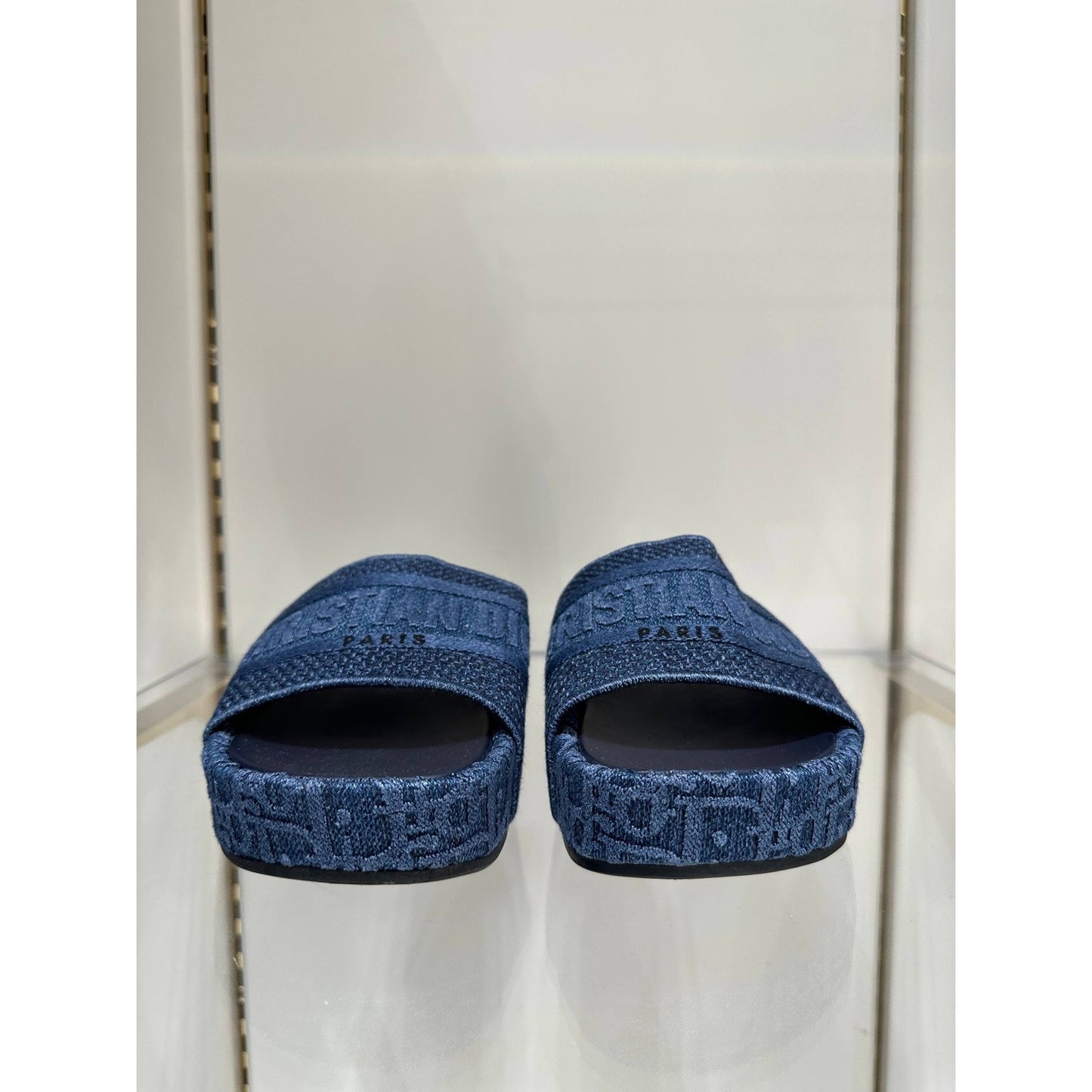 Christian Dior Dway Iconic Denim Logo Platform Slides Sz.38 Pre-owned