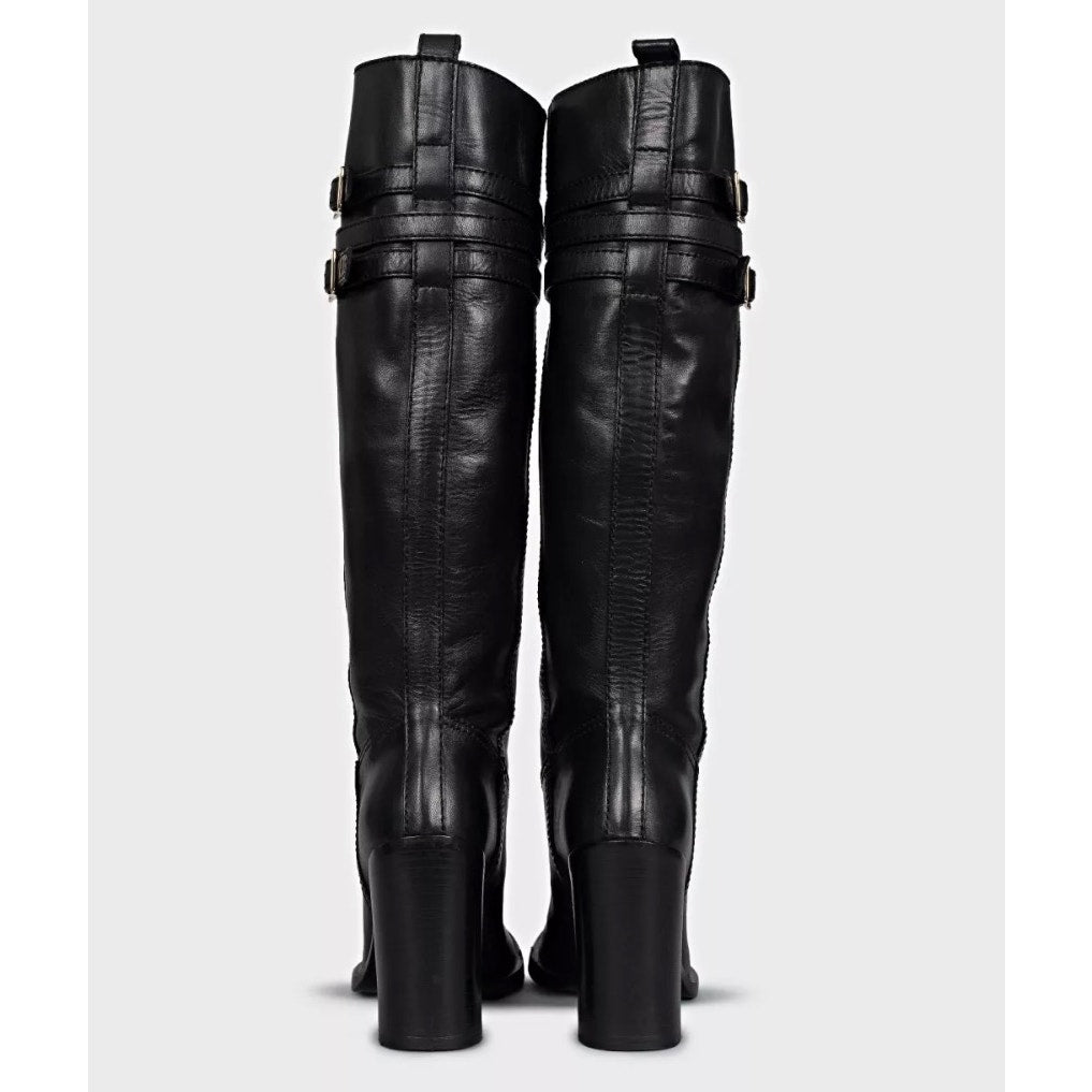 Gucci Black Leather Round Toe Stacked Heel Boots Sz.39.5 Pre-owned