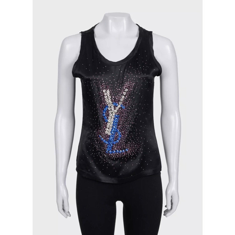 Vintage Yves Saint Laurent Crystal Embellished Silk Tank Top Sz.S Pre-owned