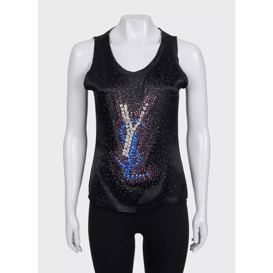 Vintage Yves Saint Laurent Crystal Embellished Silk Tank Top Sz.S Pre-owned