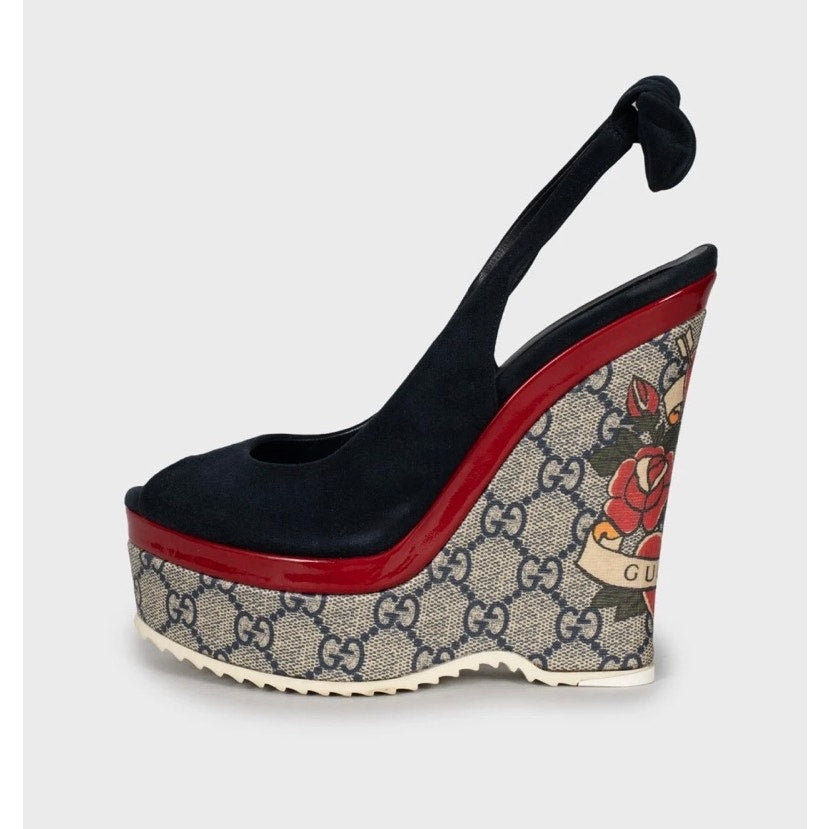 Gucci Blue Suede Wedge Sandals  Size 36 Pre-owned