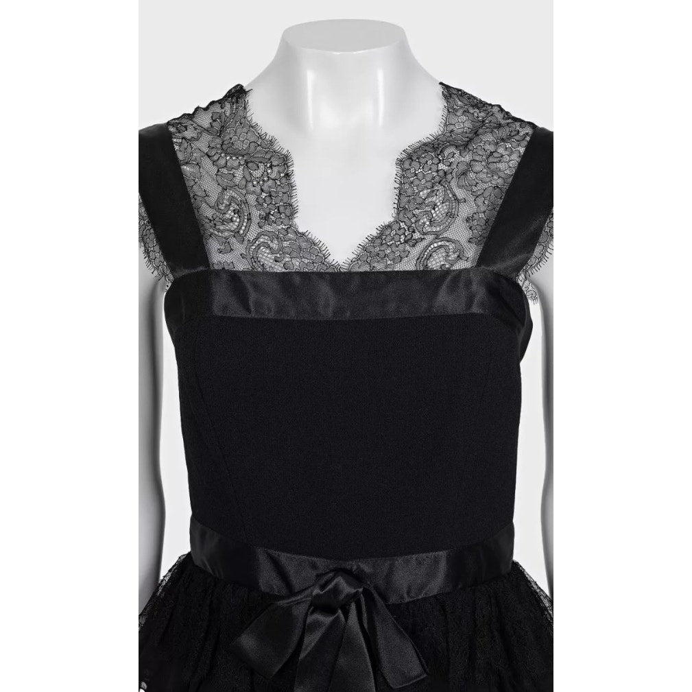 Oscar de la Renta Black Lace Fitted Dress - UK6/XS Pre-owned