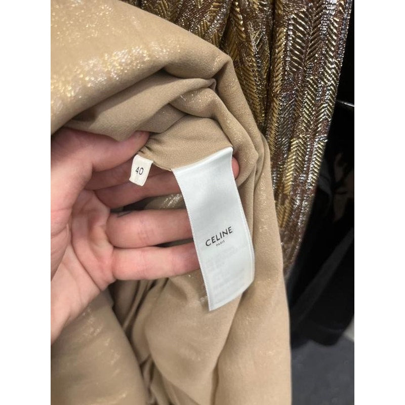 NWOT Celine Gold Metallic Silk Fitted Jumpsuit EU 40/L Pre-owned