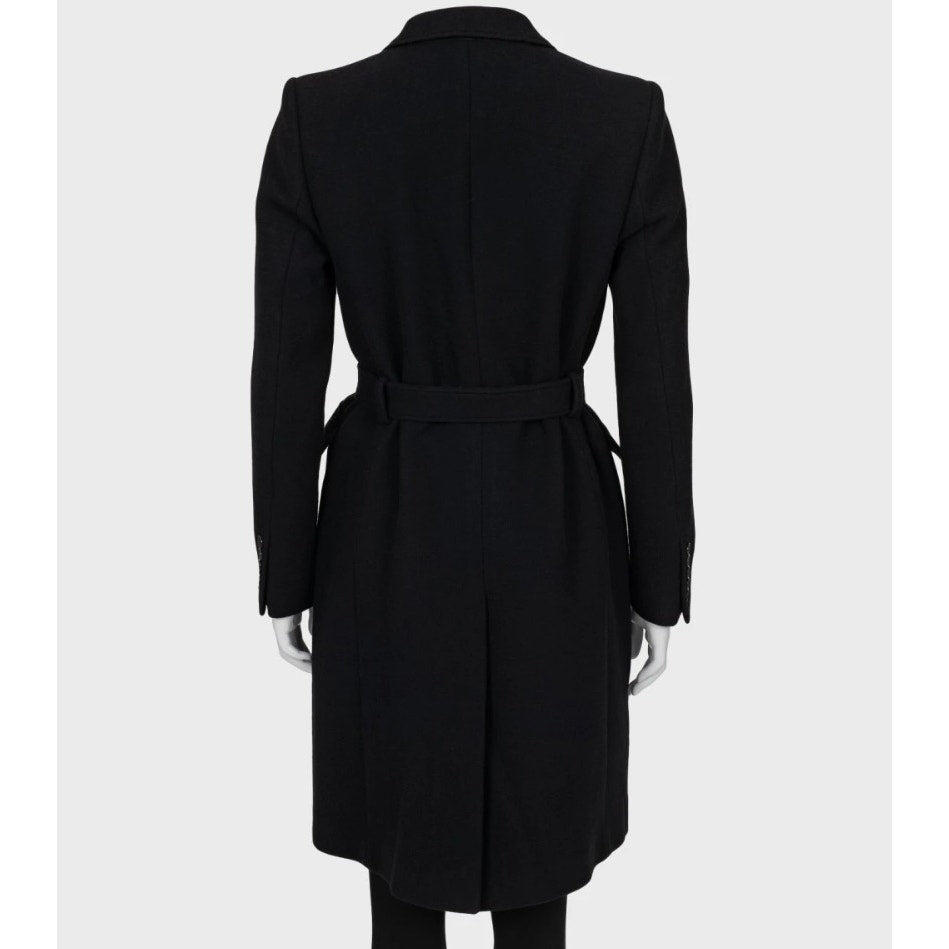 NWOT Saint Laurent Black Wool & Angora Belted Coat - Size L (FR40) Pre-owned