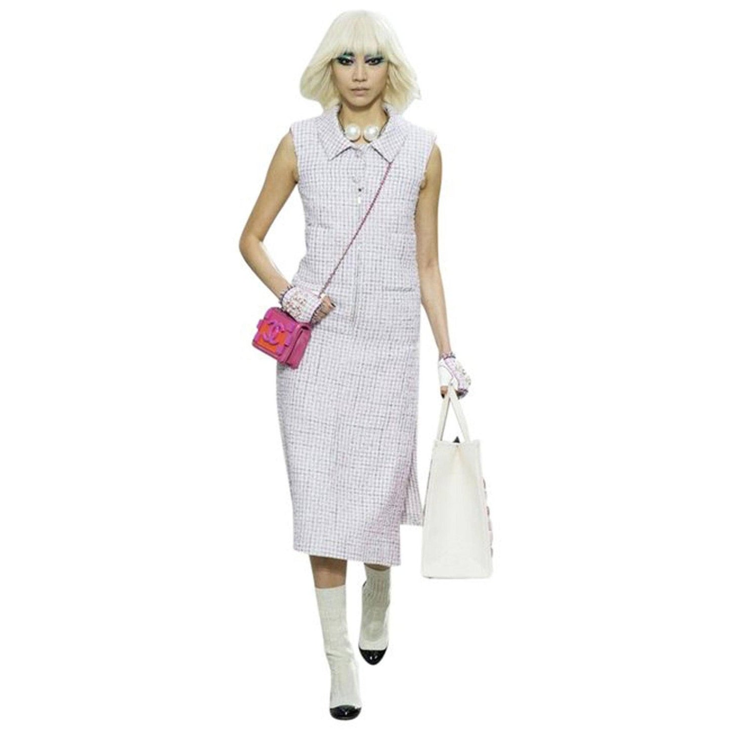 CHANEL Light Pink & White Fantasy Tweed Dress Sz.38 pre-owned