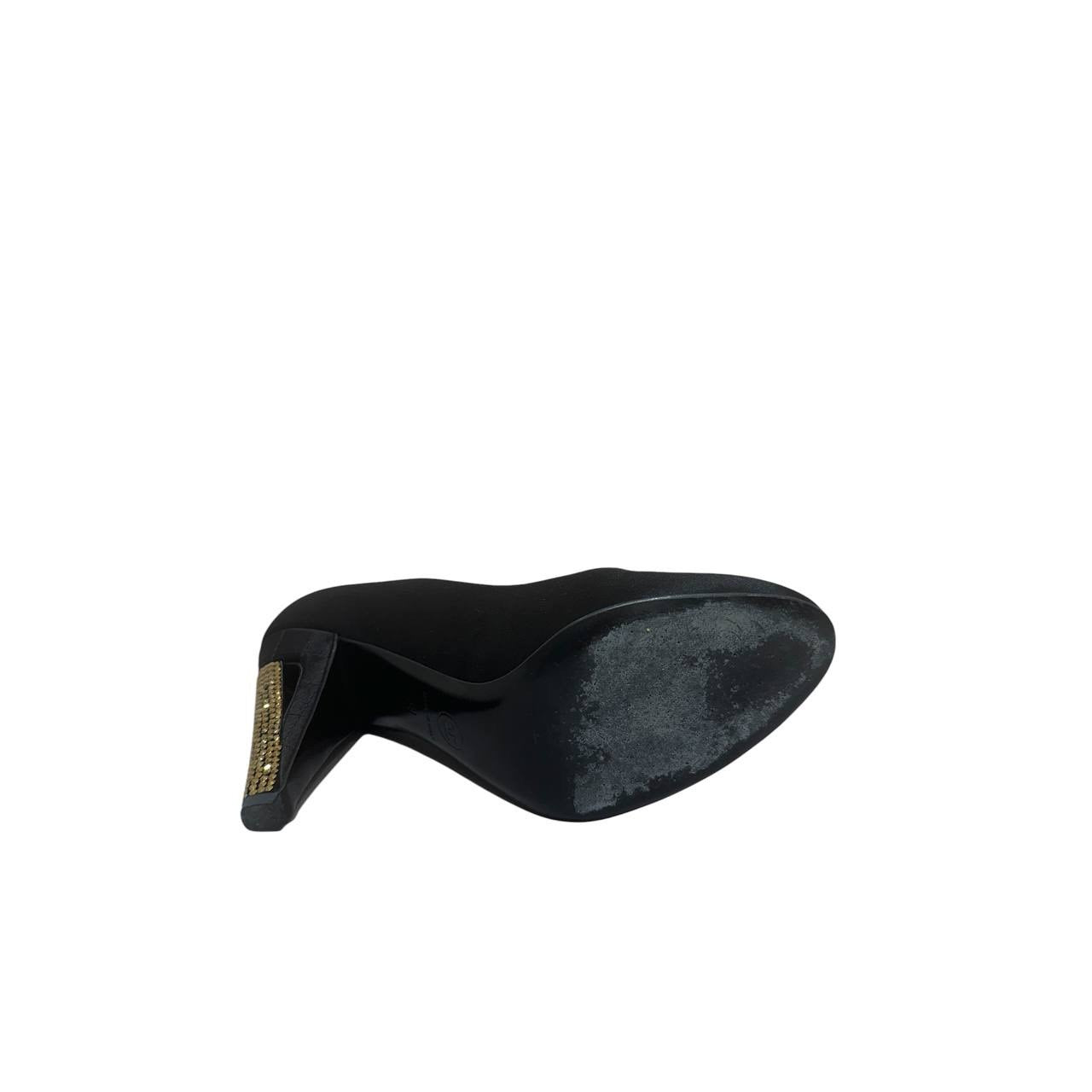 Chanel Black Satin Pumps with Dazzling Crystal Heels - Size 39 EU Pre-owned