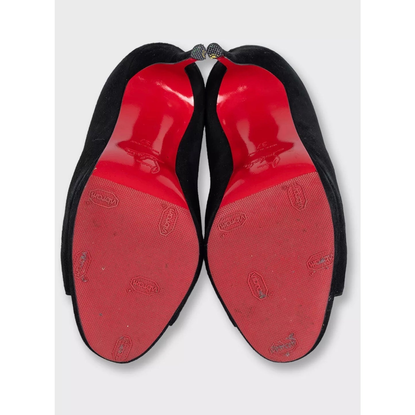 Christian Louboutin Black Suede Open-Toe Booties Sz.37 pre-owned