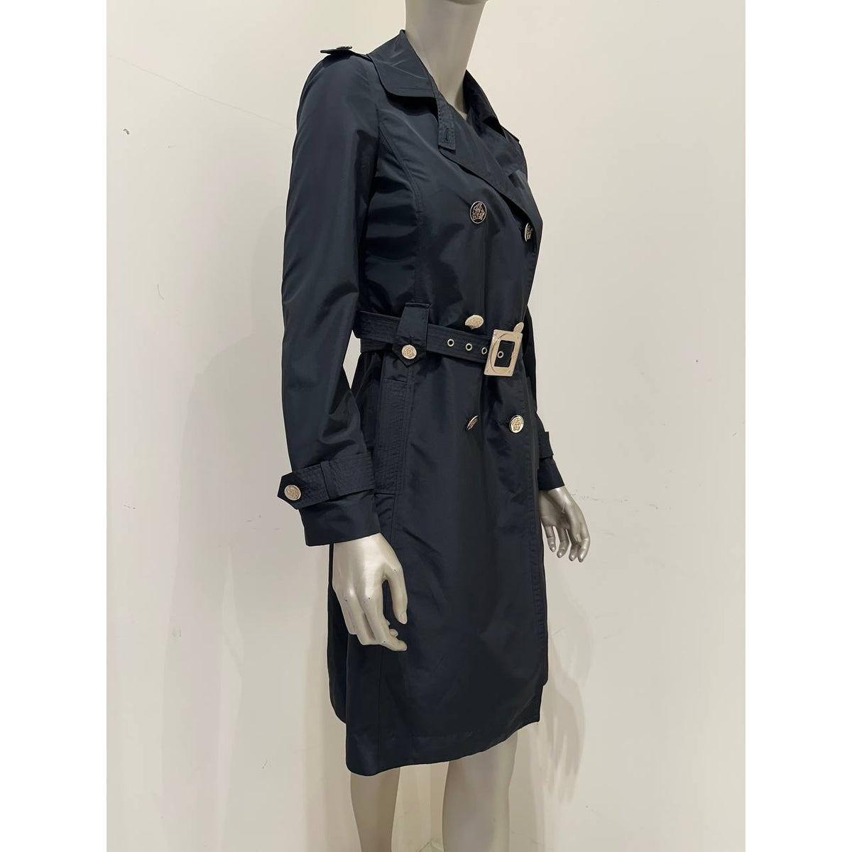 Vintage Versace Black Medusa Trench Coat Sz.40 Pre-owned