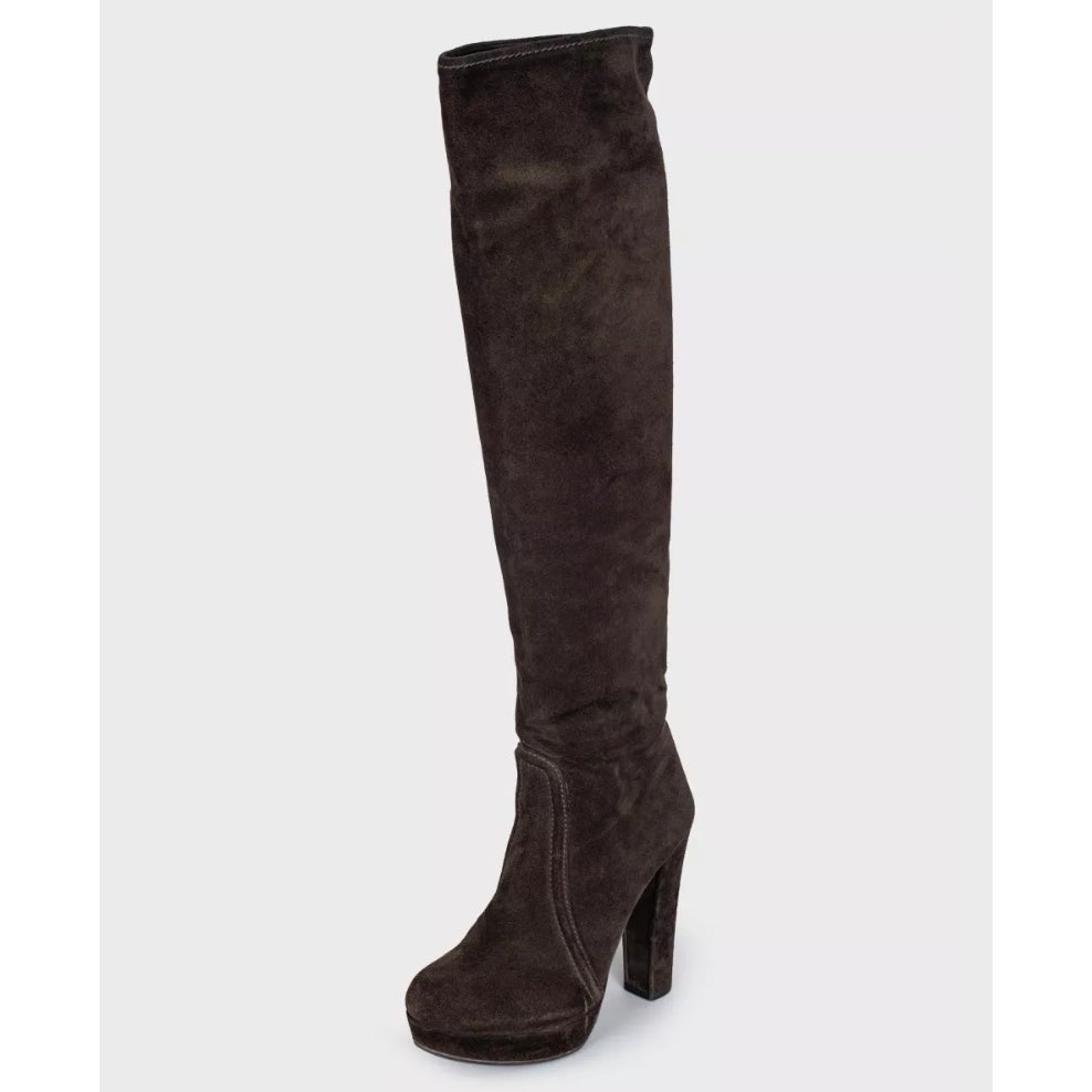 Prada Brown Suede Knee-High Boots - EU 35 Pre-owned