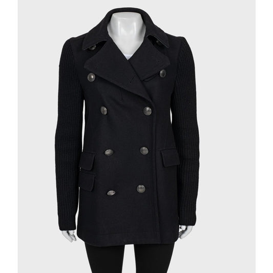 Burberry Brit Black Wool Coat with Knit Sleeves - Size M Pre-owned