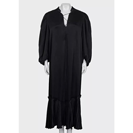 Khaite Black Lace-Up Maxi Dramatic Puff Sleeves Dress Sz.L pre-owned