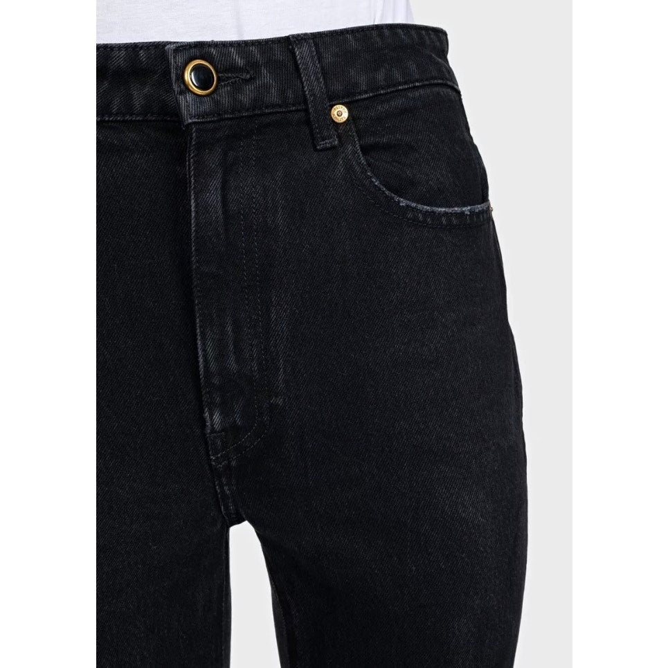 Khaite Black Straight-Leg Jeans with Gold Button Detail Sz.W25 | XS pre-owned