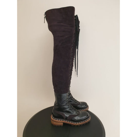 Chanel Paris-Salzburg Brown Suede Over-the-Knee Boots Sz.36 Pre-owned