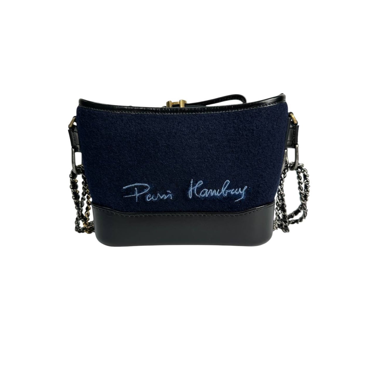 Chanel Paris-Hamburg Navy Blue Textille Embroidery Gabrielle Bag