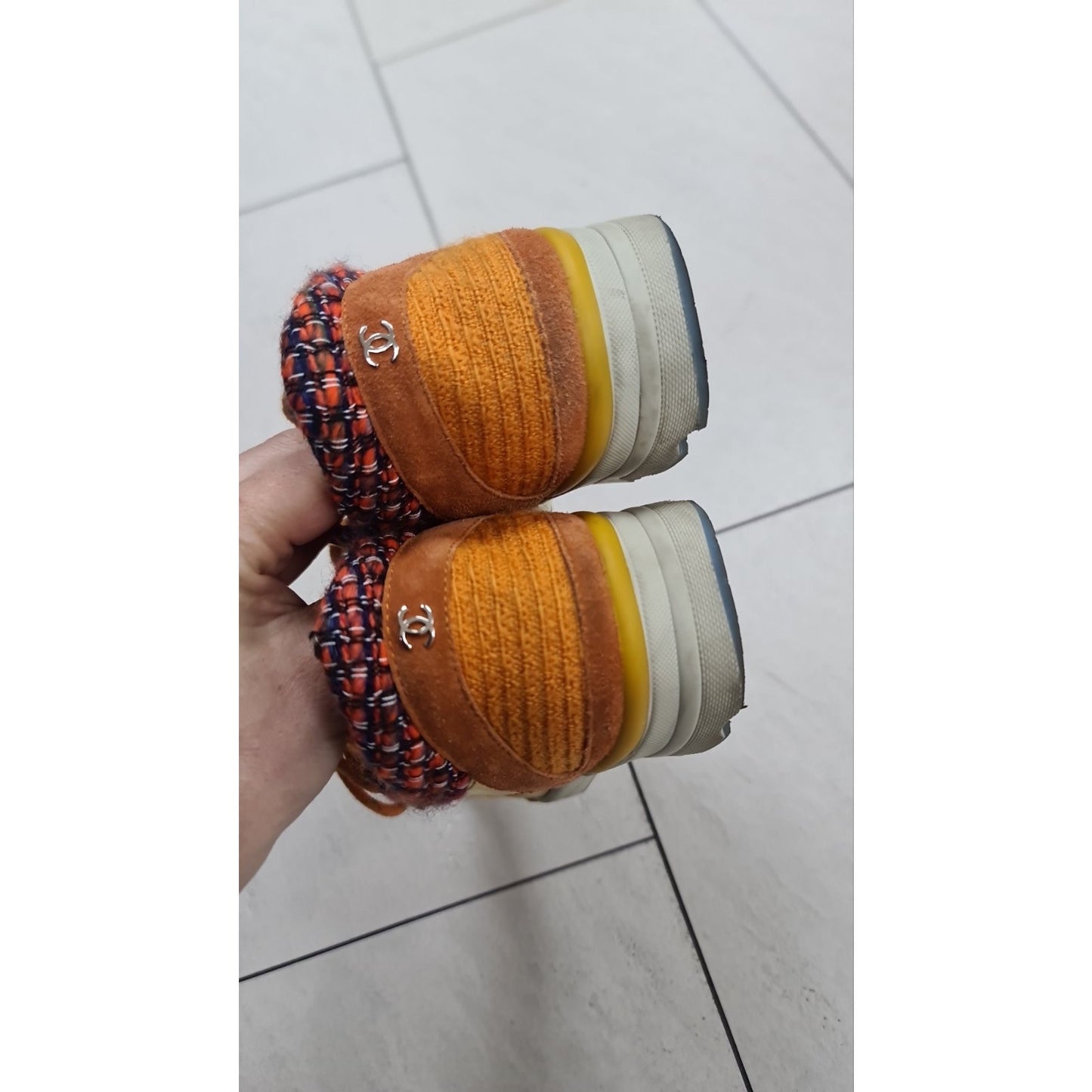 CHANEL orange & gold 14K SUPERMARKET TWEED Sneakers pre-owned