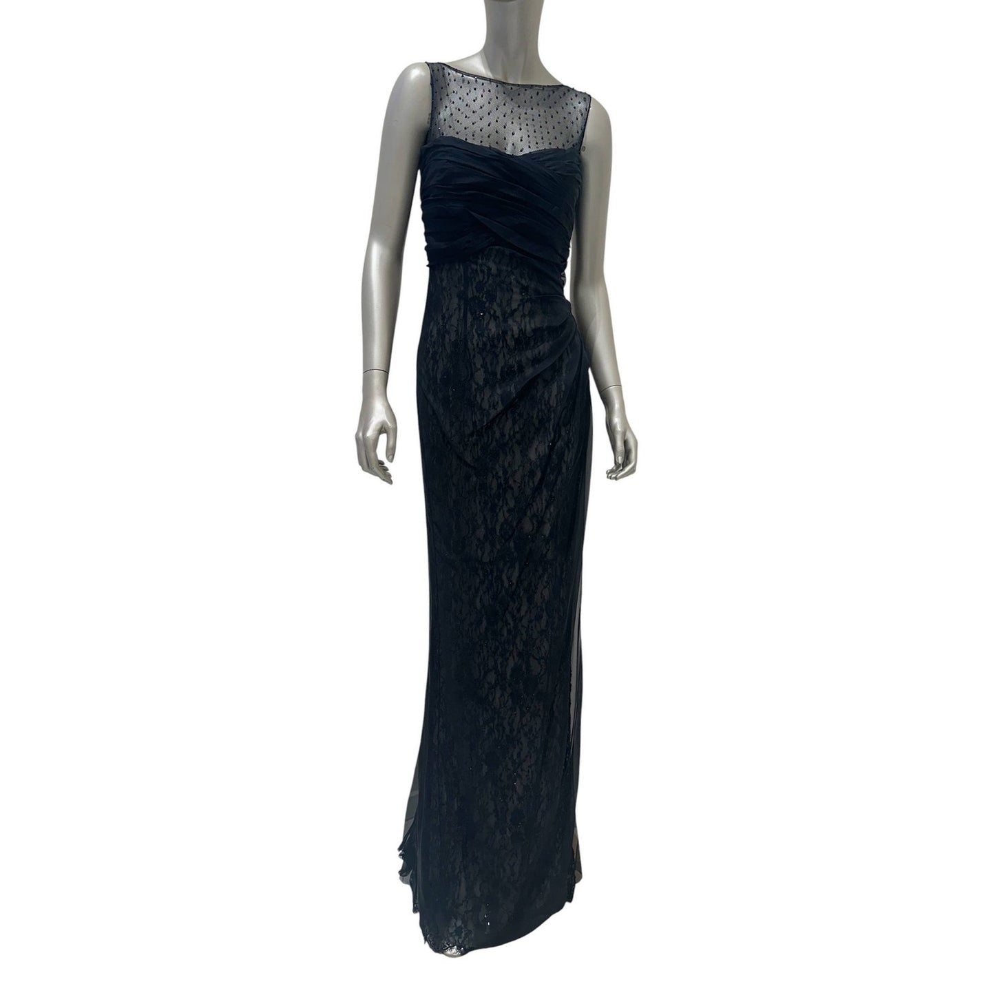 Valentino Black Lace & Silk Draped Evening Gown Sz.6 Pre-owned