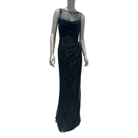 Valentino Black Lace & Silk Draped Evening Gown Sz.6 Pre-owned